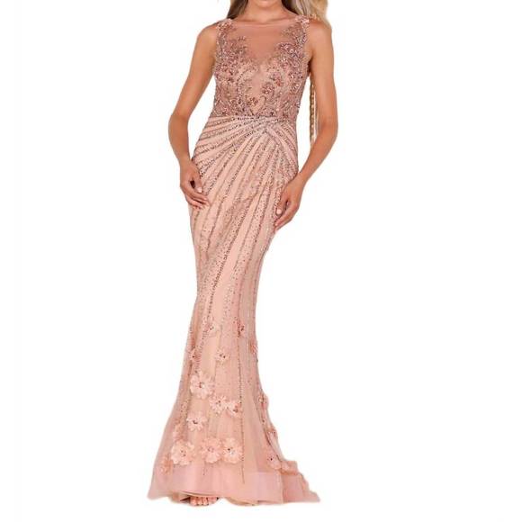NEW TERANI COUTURE radiant bodice maxi dress in champ /blush - Picture 1 of 2